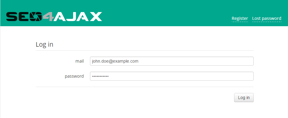 screenshot of the SEO4Ajax login page