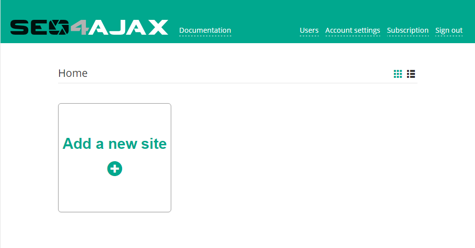 screenshot of the Home page of the SEO4Ajax console